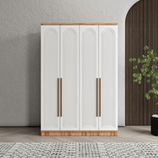 GuneyStore Ücretsiz Montaj - %100 MDF Rosa 4 Kapaklı Atlantik Çam Beyaz Gardırop - MDF Dolap - Elbise Dolabı