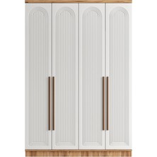 GuneyStore Ücretsiz Montaj - %100 MDF Rosa 4 Kapaklı Atlantik Çam Beyaz Gardırop - MDF Dolap - Elbise Dolabı