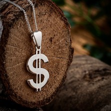 Ebrar Silver Gümüş Dolar Kolye 925 Ayar Gümüş Amerikan Doları Figürlü Taşsız Erkek Kolye $ Kolye