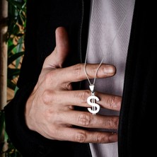Ebrar Silver Gümüş Dolar Kolye 925 Ayar Gümüş Amerikan Doları Figürlü Taşsız Erkek Kolye $ Kolye