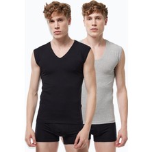 Malabadi Erkek Siyah Gri 2 Li Paket V Yaka Iz Yapmayan Modal Kolsuz Atlet 064 2M064