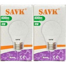 Şavk 4W (40W) 6500K (Beyaz Işık) E27 Duylu LED Top Ampul (2 Adet)