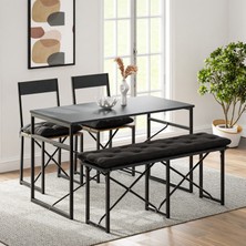 Eportatif Mutfak Masası Minderli Bank 120X60 Masa Set 2 Adet Sandalye Yemek Masası Füme 1551