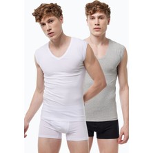 Malabadi Erkek Beyaz Gri 2 Li Paket V Yaka Iz Yapmayan Modal Kolsuz Atlet 064 2M064