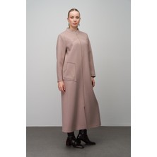 Olcay Taş Detaylı Büyük Beden Yün Karışımlı Uzun Kap BEJ 6634