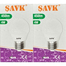 Şavk 4W (40W) 3000K (Sarı Işık) E27 Duylu LED Top Ampul (2 Adet)