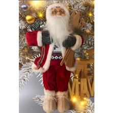 Tarrington House Yılbaşı Süsü Noel Baba 45CM Biblo Figür Büyük Boy  -Kayakları, Hediye Çuvalı ve Aksesuarları