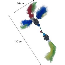 Linual® Tüylü Tahta Boncuklu Zilli Kedi Oyuncağı Çok Renkli Kedi Oyuncak