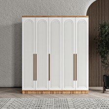 GuneyStore Ücretsiz Montaj - %100 MDF Rosa 5 Kapaklı Beyaz Gardırop - MDF Dolap - Elbise Dolabı