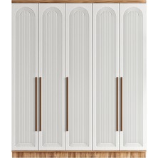 GuneyStore Ücretsiz Montaj - %100 MDF Rosa 5 Kapaklı Beyaz Gardırop - MDF Dolap - Elbise Dolabı