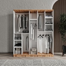 GuneyStore Ücretsiz Montaj - %100 MDF Rosa 5 Kapaklı Beyaz Gardırop - MDF Dolap - Elbise Dolabı