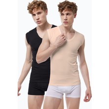 Malabadi Erkek Siyah Ten Rengi 2 Li Paket V Yaka Iz Yapmayan Modal Kolsuz Görünmez Atlet 064 2M064