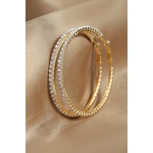 ÇLK Accessories Premium Taşlı Halka Küpe Tamtur Halka Küpe 30 mm