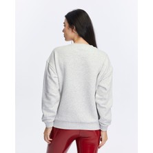 Kaf Kumaş Kadife Love Yourself Desenli Gri Melanj Yumuşak Dokulu Regular Fit Bisiklet Yaka Kadın Sweatshirt