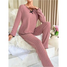 Bella Notte Gül Kurusu Pamuklu Fiyonk Detaylı Pijama Takımı