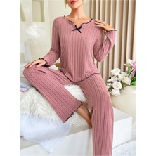 Bella Notte Gül Kurusu Pamuklu Fiyonk Detaylı Pijama Takımı