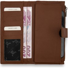 Velvoria Telefon Hazneli Kahvrengi Deri Cüzdan