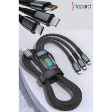 Lopard 100W 3in1 LED li Type-C Hızlı Şarj Data USB Kablosu Koruyucu Silikonlu Örgü Model