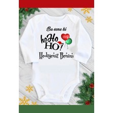 Miniya Bebe Bu Seneki Ho Ho Ho Hediyeniz Baskılı Unisex Uzun Kol Yeni Yıl Zıbın