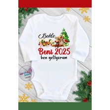 Miniya Bebe Bekle Beni Yeni Yıl Ben Geliyorum Baskılı Unisex Uzun Kol Christmas Zıbın