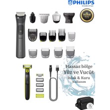 Philips Sıfır Traş, Yüz Saç Vücut Traş ve Erkek Bakım Seti 15 Parça Hepsi Bir Arada Islak ve Kuru Kullanım - Benzersiz Oneblade Teknolojisi Çift Taraflı Bıçak