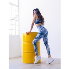 Lismina Mavi Beyaz Ebruli Desen Spor Tayt