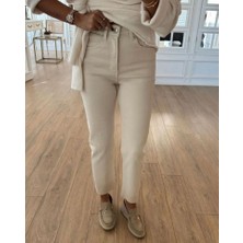 Yüksek Bel Kesik Paça Kadın Jean Boyfit