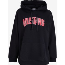 Mustang Kapüşon Yaka Baskılı Siyah Kadın Sweatshırt M4WL-SWT-1890