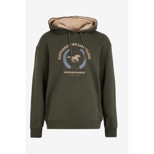 Mustang Haki Erkek Kapüşon Loose Fit Baskılı Sweatshirt M4WM-SWT-1515