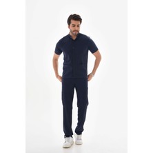 Scrubs Likralı Lacivert  Hakim Yaka rengi  Çıtçıt  Detaylı  Erkek Cerrahi Takım Scrubs Doktor