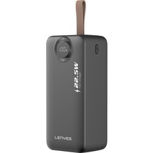 Lenyes PXD487D Dijital Göstergeli Type-C ve Lightning Kablolu Askılı Powerbank 22.5W 40.000MAH Siyah