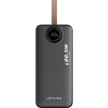 Lenyes PXD487D Dijital Göstergeli Type-C ve Lightning Kablolu Askılı Powerbank 22.5W 40.000MAH Siyah