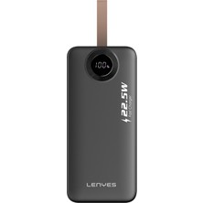 Lenyes PX587D Dijital LED Ekranlı Type-C ve Lightning Kablolu Powerbank 22.5W 50.000MAH Siyah