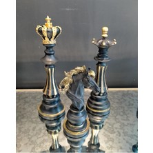 3'lü Satranç Takımı Siyah Gold Detay 25X35X37 cm