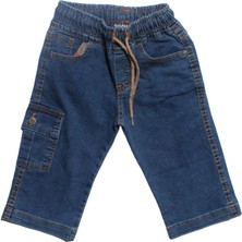 Erkek Çocuk Mavi Belden Lastikli Kot Kargo Cepli Kapri Pantolon