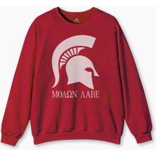 Kırmızı Sweatshirt Moaon Aabe Spartan Kask Savaşçı Kışlık Erkek Sweatshirt