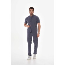 Scrubs Likralı Füme  Hakim Yaka  Çıtçıt  Detaylı  Erkek Cerrahi Takım Scrubs Doktor