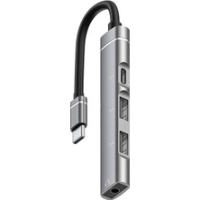 Microcase Type C + Çift USB + 3.5mm Jack Girişli 4in1 Port Çoğaltıcı Hub Adaptör - AL4612