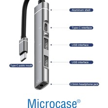 Microcase Type C + Çift USB + 3.5mm Jack Girişli 4in1 Port Çoğaltıcı Hub Adaptör - AL4612