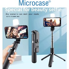 Microcase N09S Telefonlar Için Işıklı Kablosuz Bluetooth Selfie Çubuğu 90 cm - AL4641