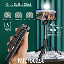 Microcase N09S Telefonlar Için Işıklı Kablosuz Bluetooth Selfie Çubuğu 90 cm - AL4641