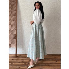 Küçüğüm Butik Su Yeşili Papatya Kloş Poplin Etek