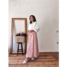 Küçüğüm Butik Pudra Mini Çiçekli Poplin Etek