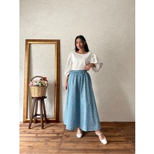 Küçüğüm Butik Mavi Çıtır Poplin Kloş Etek