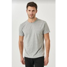 Erkek %100 Pamuk Slim Fit Dar Kesim Bisiklet Yaka Kısa Kollu Gri
