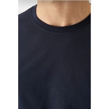 Erkek %100 Pamuk Slim Fit Dar Kesim Bisiklet Yaka Kısa Kollu Lacivert