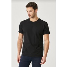 Erkek %100 Pamuk Slim Fit Dar Kesim Bisiklet Yaka Kısa Kollu Siyah