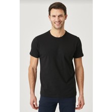 Erkek %100 Pamuk Slim Fit Dar Kesim Bisiklet Yaka Kısa Kollu Siyah