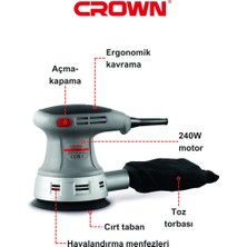 Crown Eksantrik Zımpara Makinası 125 mm CT13394 | Profesyonel Eksantrik Zımpara Makinesi 240 W