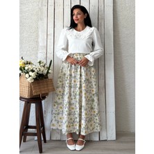 Küçüğüm Butik Gri Açelya Çiçeği Poplin Kloş Etek